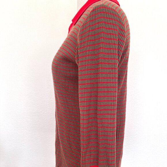 70's Sweater - Striped Pullover - Polo - Red & Brown - Size Large - Picture 6 of 8